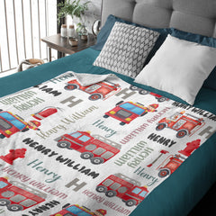Personalized Name FireTruck Theme Baby Blanket