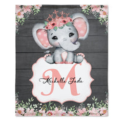 Custom Baby Blanket for Baby Boy Girls - Personalized Purple Elephant Flower Design for Kids Toddler Swaddling Birthday Gifts