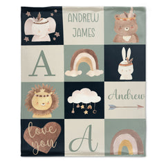 Boho Custom Name Animal Rainbow And Star Baby Boy Name Blanket - Baby Boy Elephant Nursery Gift