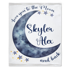 Personalized Moon Nursery Baby Blanket, Love You To The Moon and Back
