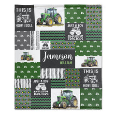 Custom Baby Name Blanket - Truck Tractors Blanket,  Gift Blanket For Boys - Blanket For Christmas