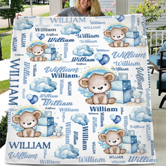 Livraison gratuite✈️Couverture personnalisée avec nom de nuage d'ours bleu et rose