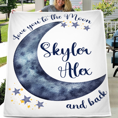 Personalized Moon Nursery Baby Blanket, Love You To The Moon and Back