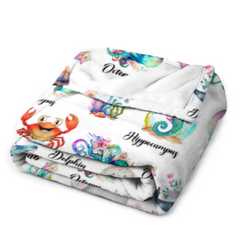Custom Name Cute Sea Animal Blanket - Gifts for Kids
