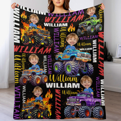 Boys Driving Trucks | Personalized Name and Photo Blankets | Gifts for Kids