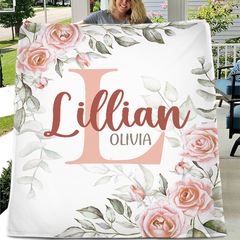 Pale Pink Watercolor Rose Name Blanket