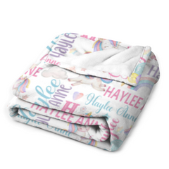 Rainbow Unicorn Name Custom Blanket