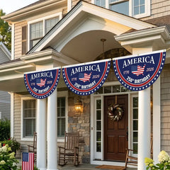 America 250th Birthday Semicircular Flag Banner 1776–2026 Patriotic Bunting, USA Independence Day Porch Decor Flag, Fourth Of July Patriotic Half Fan Flag Decoration For Porch Fence Yard