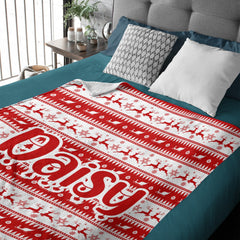Personalized Buffalo Plaid Christmas Checkered Red Snowflake Name Blanket