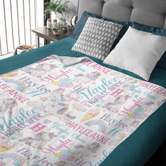 Rainbow Unicorn Name Custom Blanket