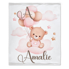 Livraison gratuite✈️Couverture personnalisée avec nom de bébé ours ballon