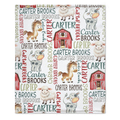 Personalized Farm Animal Blanket - Custom Name - Gift - Farm Blanket
