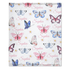 Personalized Butterfly Baby Girl Name Custom Blanket