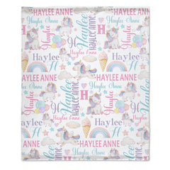 Rainbow Unicorn Name Custom Blanket