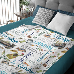 Livraison gratuite✈️Couverture de nom personnalisée pour bébé - Couverture de pêche - Motif de nom - Pêche
