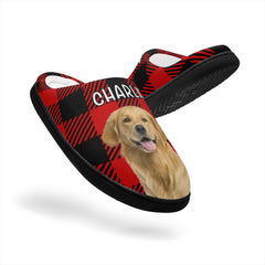 Photo personnalisée Le bonheur est un chiot chaleureux - Pantoufles moelleuses personnalisées pour chien et chat