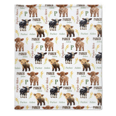 Personalized Farm Animal Baby Blanket | Cow & Calf Woodland Theme | Custom Name Keepsake