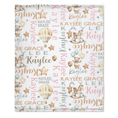 Livraison gratuite✈️Couverture personnalisée avec nom de montgolfière Trojan Bear, cadeau personnalisé pour nouveau-né