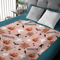 Personalized Custom Name Blanket-Halloween Pumpkin ghost