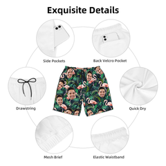Shorts hawaïens avec visage personnalisé feuilles de visage de chien personnalisées et shorts flamants roses