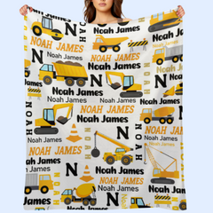 Personalized Construction Trucks Blanket for Kids