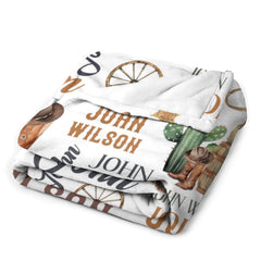Custom Western Name Baby Blanket, Personalized Cowboy Cactus Baby Blanket