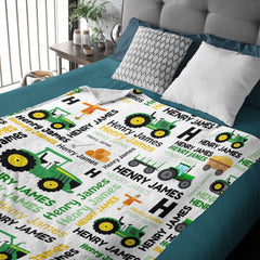 Boys Girls Kids Customized Construction Name Blanket