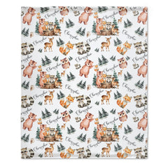 Personalized Woodland Animal Baby Blanket | Forest Friends Nursery Decor | Custom Name Keepsake Blanket