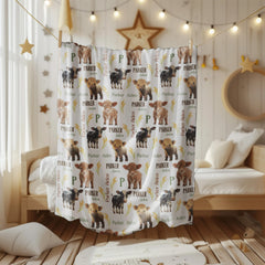 Personalized Farm Animal Baby Blanket | Cow & Calf Woodland Theme | Custom Name Keepsake