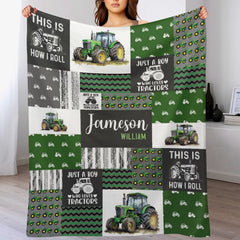 Custom Baby Name Blanket - Truck Tractors Blanket,  Gift Blanket For Boys - Blanket For Christmas