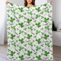 Livraison gratuite✈️ Couverture personnalisée avec nom de trèfle - Cadeau porte-bonheur