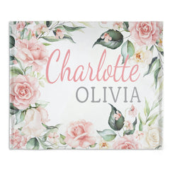 Personalized Pink Floral Baby Name Blanket, Baby Shower Gift