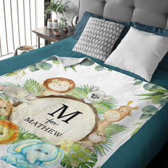 Personalized Woodland Animals Baby Name Blanket