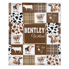Personalized Cowboy Baby Blanket | Western Cow Print & Plaid Design | Custom Name Baby Gift