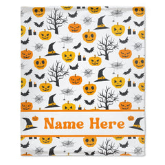 Custom Name with Pumpkin Blanket - Personalized Halloween Blanket