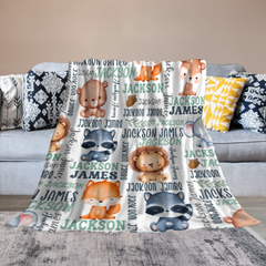 Personalized Woodland Animals Baby Name Blanket - Custom Name Gift