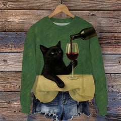 Black Cat With Wine Glass Unisex Sweatshirt