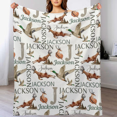 Personalized Woodland Baby Blanket | Deer, Duck & Hunting Theme | Custom Name Baby Gift