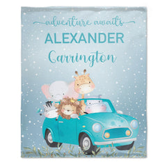 Livraison gratuite✈️Blue Adventure attend aquarelle Safari animaux couverture de nom personnalisée