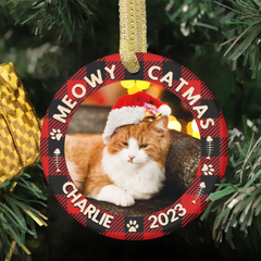 Photo personnalisée Premier Noël - Chien &amp; Chat &amp; Bébé Ornement en céramique personnalisé personnalisé - Cadeau de Noël pour la famille