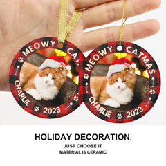 Photo personnalisée Premier Noël - Chien &amp; Chat &amp; Bébé Ornement en céramique personnalisé personnalisé - Cadeau de Noël pour la famille