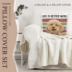 Photo personnalisée La vie est meilleure avec chien chat - Cadeau pour les amoureux des animaux de compagnie - Oreiller personnalisé
