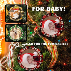 Photo personnalisée Premier Noël - Chien &amp; Chat &amp; Bébé Ornement en céramique personnalisé personnalisé - Cadeau de Noël pour la famille