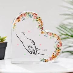 Plaque En Acrylique Coeur personnalisé maman tenant les mains des enfants