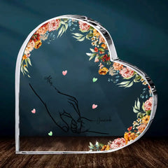 Plaque En Acrylique Coeur personnalisé maman tenant les mains des enfants