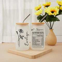 Mom Nutrition Facts Fleurs d'anniversaire personnalisées - Boîte en verre transparent personnalisée