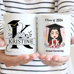 Tasse personnalisée personnalisée - Classe de remise des diplômes de 2024, Fleur Clipart
