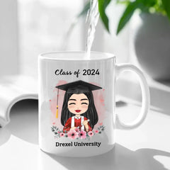 Tasse personnalisée personnalisée - Classe de remise des diplômes de 2024, Fleur Clipart