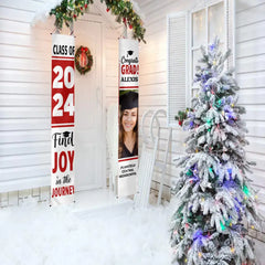 Bannière de porte de remise de diplôme blanche personnalisée – Trouvez la joie dans le voyage