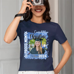 T-shirt personnalisé - Cadeau souvenir de remise des diplômes - Aquarelle Fier maman papa d’une photo diplômée 2024